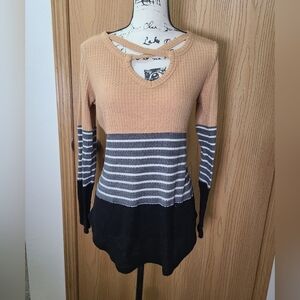 Maurices preppy colorblock striped neutral criss cross neckline top